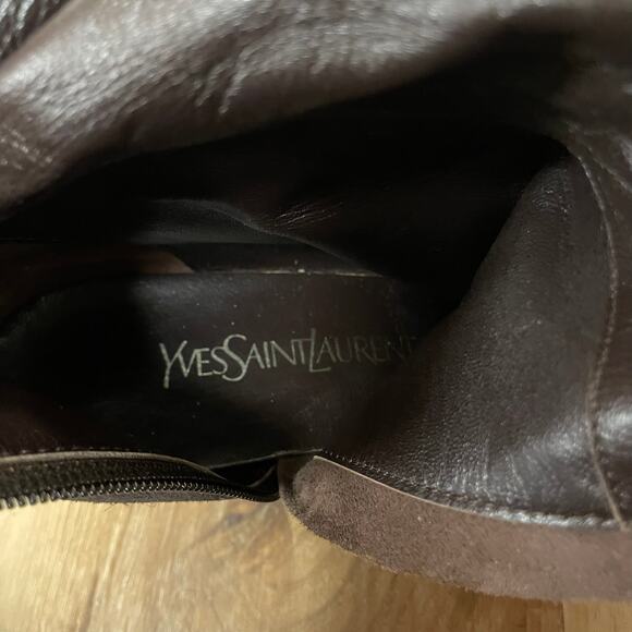 YSL Tall Suede Boots Square Toe Chocolate Brown Size 8.5 - Picture 9 of 13